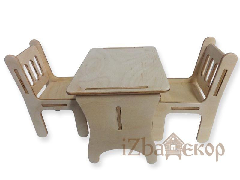 Мебель для куклы набор деревянный стол+2 стула арт. 043